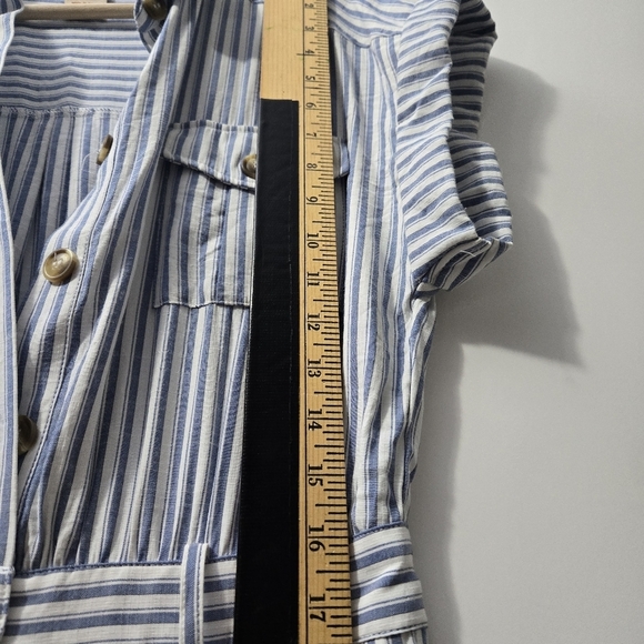 Flying Tomato Striped Jumpsuit with Belt, Button Down, Short Sleeve, S - Picture 4 of 14